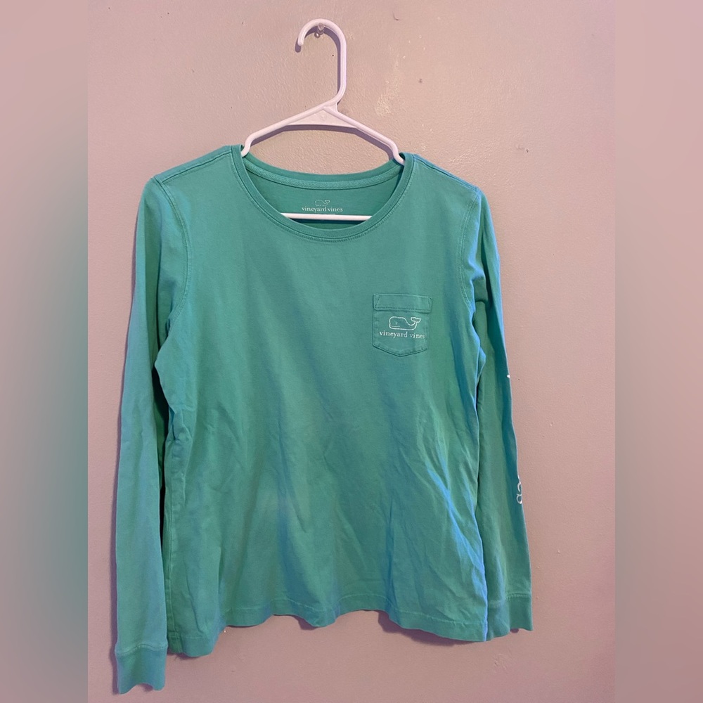 Vineyard vines whale mint long sleeve pocket shirt